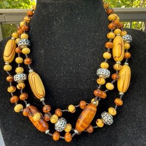 Brown and Cream Multi-Strand Beaded Collar Necklace